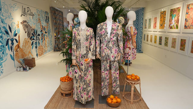 Mannequins wearing colorful occasion styles for women and men 